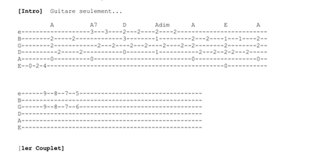 Dixie, Harmonium, Tablatures (solo, paroles) (PDF)