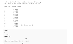Back in U.S.S.R.,  Guitar chords, tabs of solo and Lyrics (PDF)