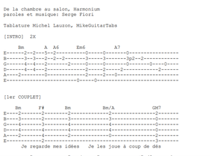 De la chambre au salon – Harmonium | Tablature PDF guitare complète