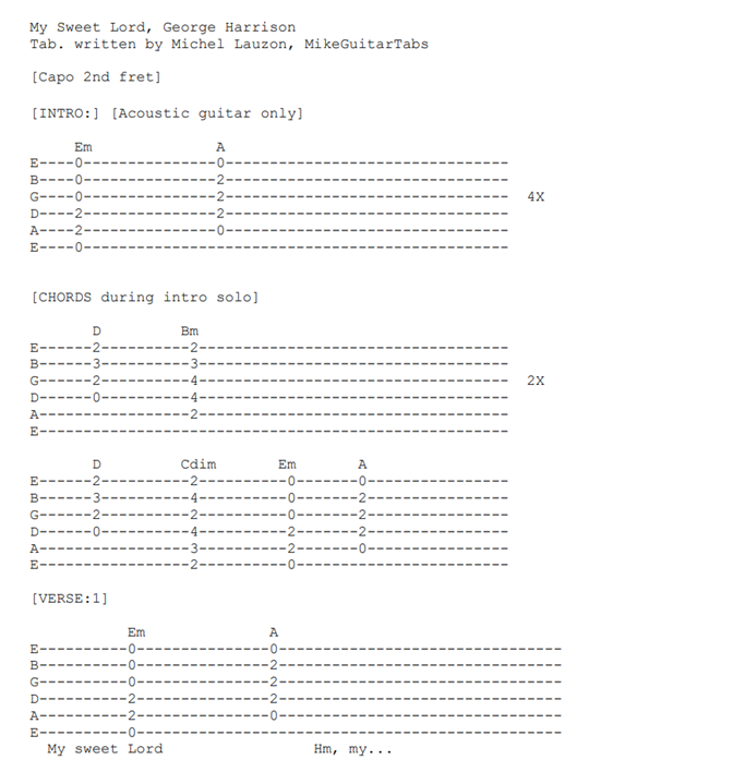 My Sweet Lord, Harrison, Tabs (PDF)