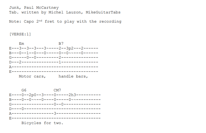 Junk, Paul McCartney, Tabs (PDF)
