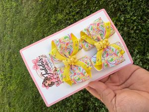 Yellow Paisley Teddy Bear Hair Bow Set