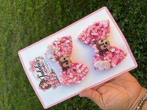 Pink Sequin Squirrel Hair Bow Set