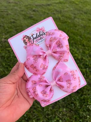 Pink Teddy Bear Hair Bow Set