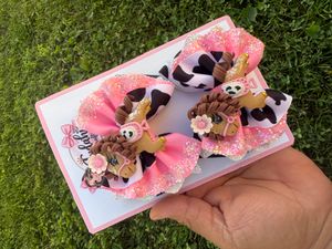 Pink &amp; Cow Print Horse Hair Bow Set