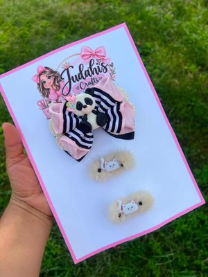 Panda &amp; Kitty Bow &amp; Clip Set
