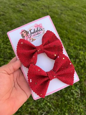Crimson Beaded Sparkle Hair Bow Set