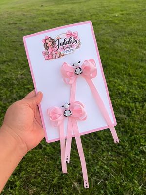Pink Cow Streamer Hair Bow Set