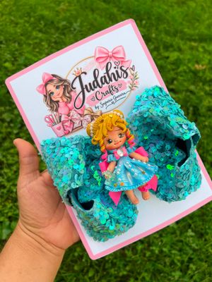Teal Confetti Sequin Doll Hair Bow