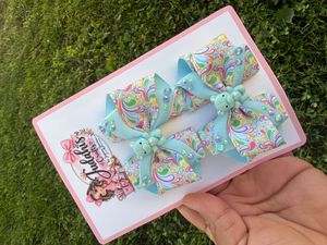 Light Blue Paisley Teddy Bear Hair Bow Set