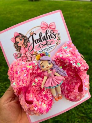 Pink Confetti Sequin Doll Hair Bow
