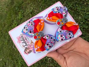 Purple Sugar Skull Hair Bow Set