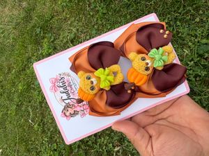 Pumpkin Teddy Bear Hair Bow Set