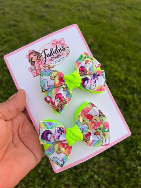 Neon Rainbow Pony Hair Bow Set