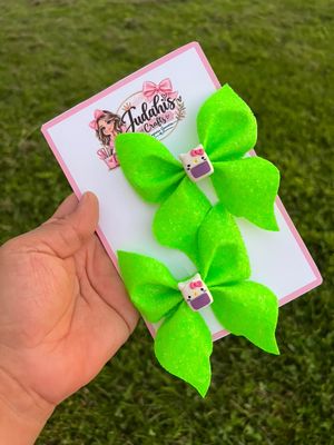 Neon Lime Kitty Hair Bow Set