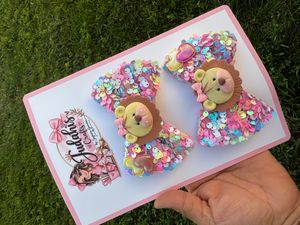 Iridescent Sequin Lion Hair Bow Set