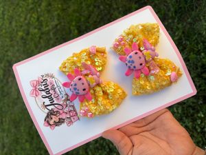 Sparkly Axolotl Hair Bow Set