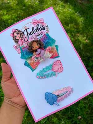 Unicorn &amp; Cotton Candy Bow &amp; Clip Set