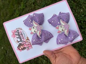 Lilac Sparkle Bat Hair Bow Set