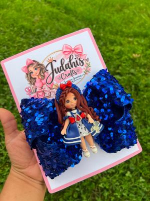 Royal Blue Sequin Doll Hair Bow