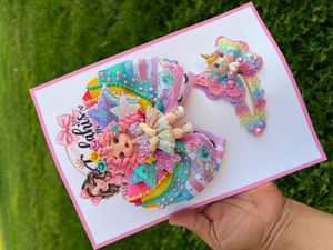 Rainbow Unicorn Bow &amp; Clip Set