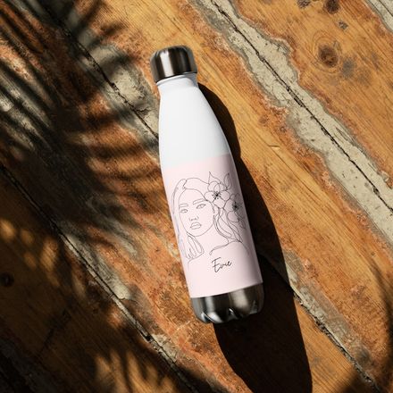 The Evie Personalisable Drink Bottle - Flower Lady Design on Pale Pink 
