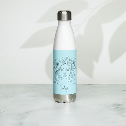 The Aoife Personalisable Drink Bottle - White Stainless Steel with Pale Blue Elegant Design