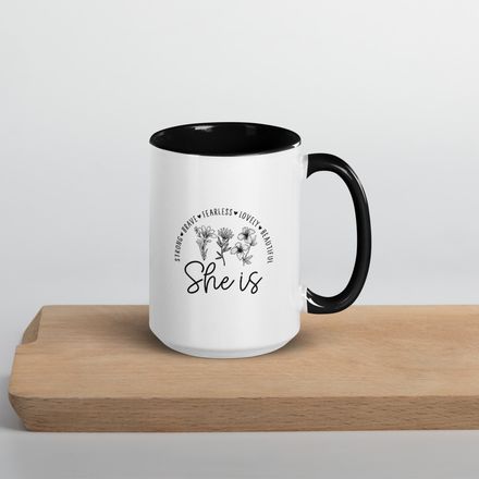 She Is Strong Floral Accent Coffee Mug