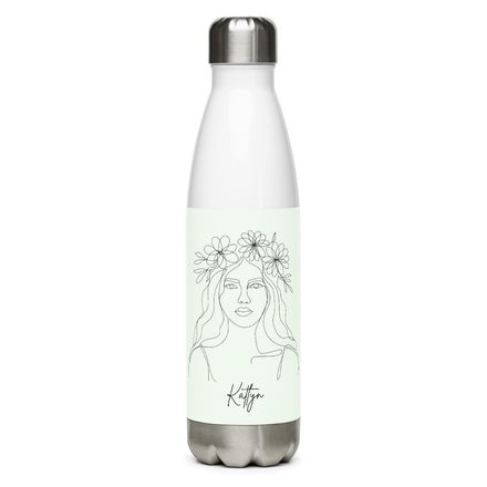The Katlyn Personalisable Drink Bottle - White Stainless Steel with Elegant Design on Sage