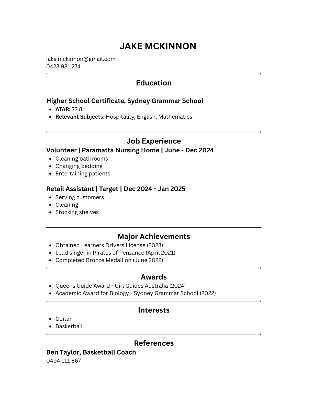 School Leavers Resume Template | First Job Resume for High School ...