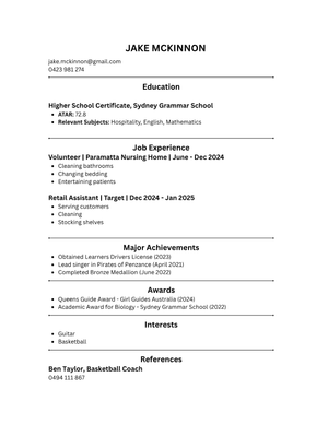School Leavers CV Template