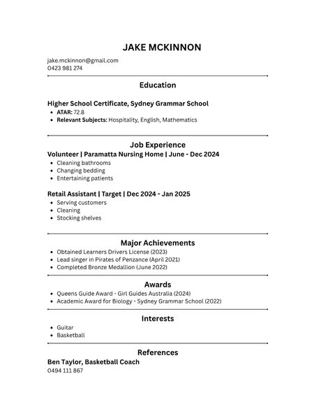 School Leavers CV Template