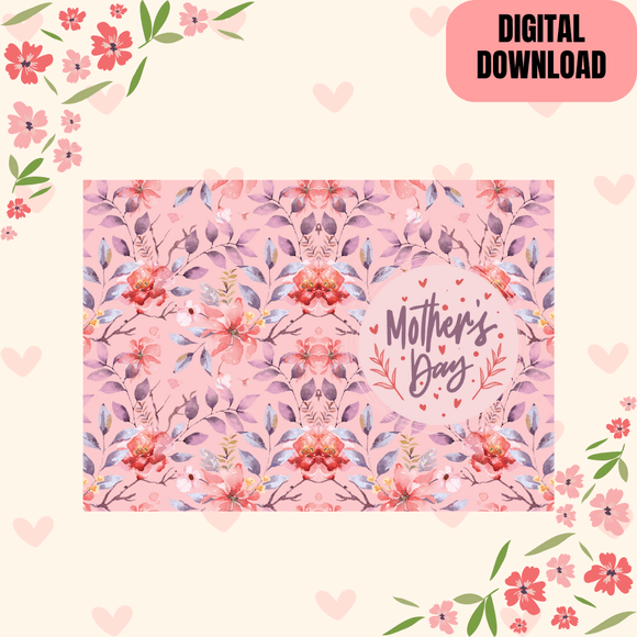 Beautiful Floral Folded Mother&#x27;s Day Card- Portrait. Printable- instant download, 21 x 14.8 cm.
