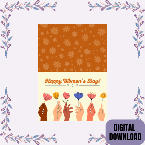 Lovely Folded Women&#x27;s Day Card- Landscape. Printable- instant download, 7x10 In.