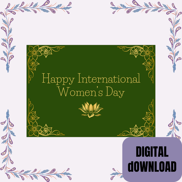 Cute Golden Women&#x27;s Day Card- Landscape. Printable- instant download, 7x5 In.