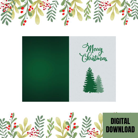 Cute Tree Christmas Folded Card- Portrait. Printable- instant download, 10x7 In.