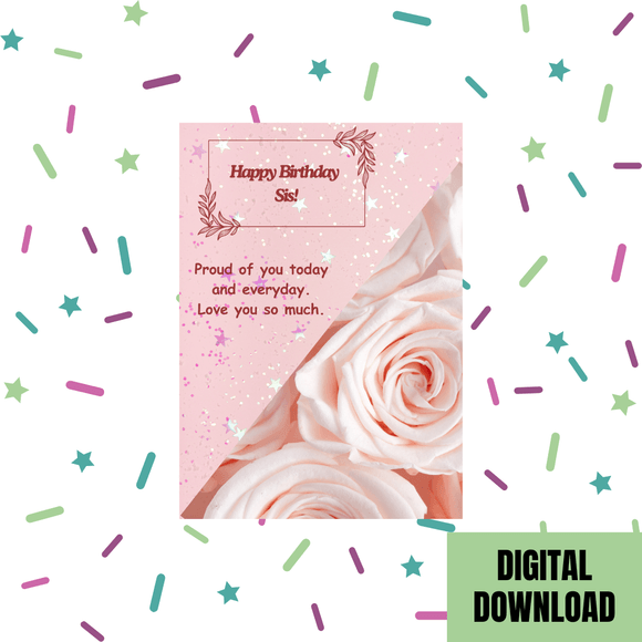 Beautiful Sister Birthday Card- Portrait. Printable- instant download, 5x7 In