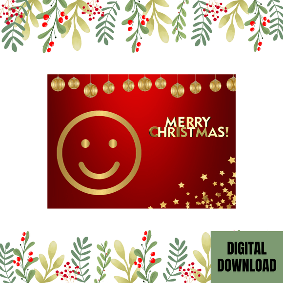 Beautiful Smiley Christmas Card- Landscape. Printable- instant download. 7x5 In.