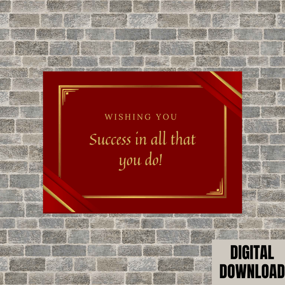Beautiful Red &amp; Gold Success Card- Landscape. Printable- instant download, 7x5 In.