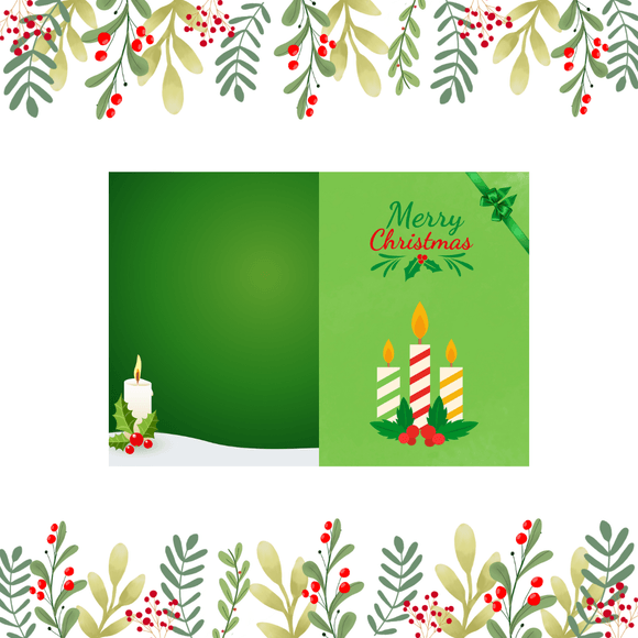 Folded Candle Christmas Card- Portrait. Printable- instant download, 10x7 In.