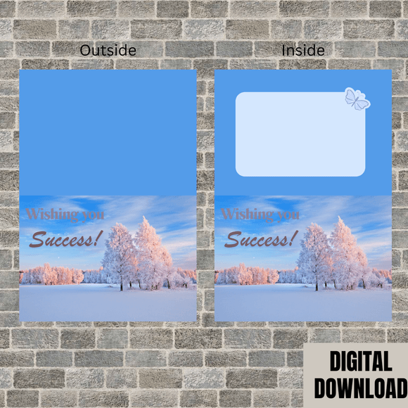 Beautiful Winter Success Folded Card- Landscape. Printable- instant download, 14.8x21 cm.