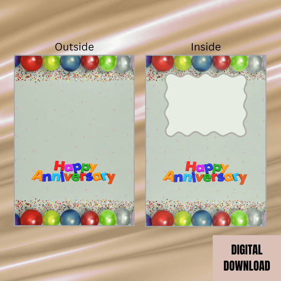 Cute Grey Happy Anniversary Folded Card- Landscape. Printable- instant download, 14.8x21 cm.