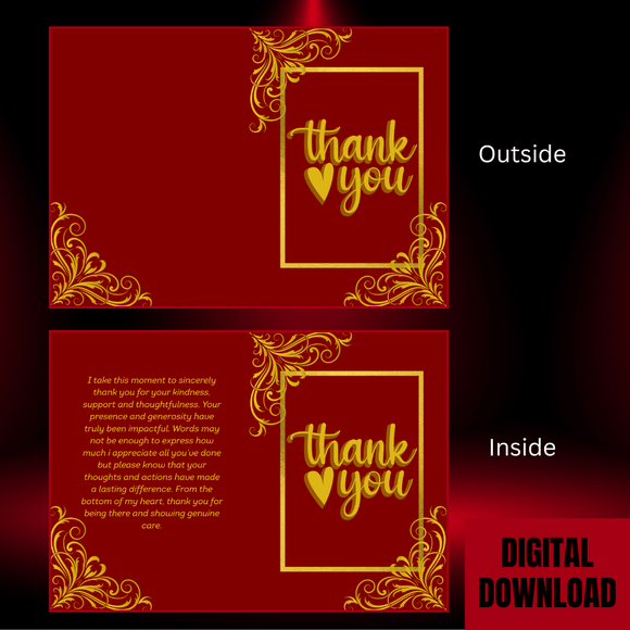 Cute Heartfelt Thank You Folded Card- Portrait. Printable- instant download, 21x14.8 cm