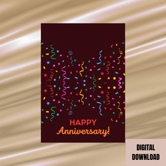 Pretty Happy Anniversary Folded Card- Landscape. Printable- instant download, 14.8x21 cm.