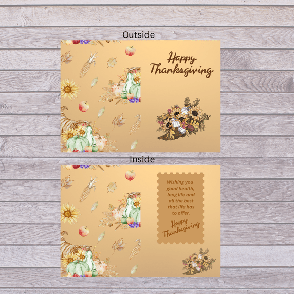 Folded Cornucopia Thanksgivivng Card- Portrait. Printable- instant download, 10x7 In