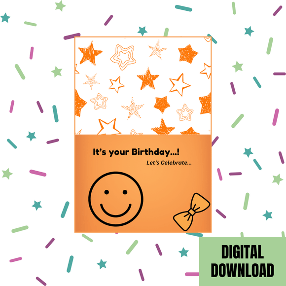 Cute Emoji Birthday Folded Card- Landscape. Printable- instant download, 7x10 In