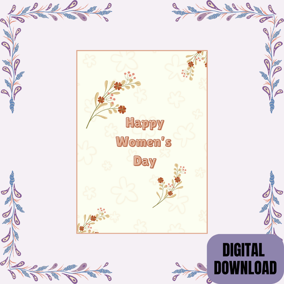 Cute Floral Women&#x27;s day Card- Portrait. Printable- instant download, 5x7 In.