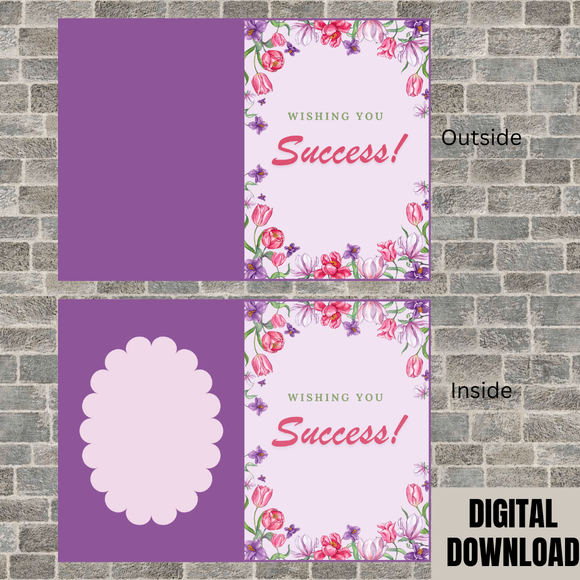 Cute Flowery Success Folded card- Portrait. Printable- instant download, 21x14.8 cm.