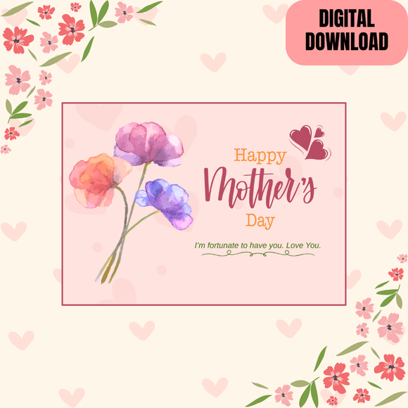Lovely Flower Mother&#x27;s Day Card- Landscape. Printable- instant download, 7x5 In.