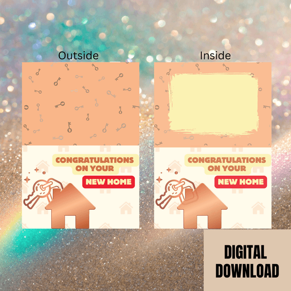 Cute New Home Congratulations Folded Card- Landscape. Printable- instant download, 14.8x21  cm.